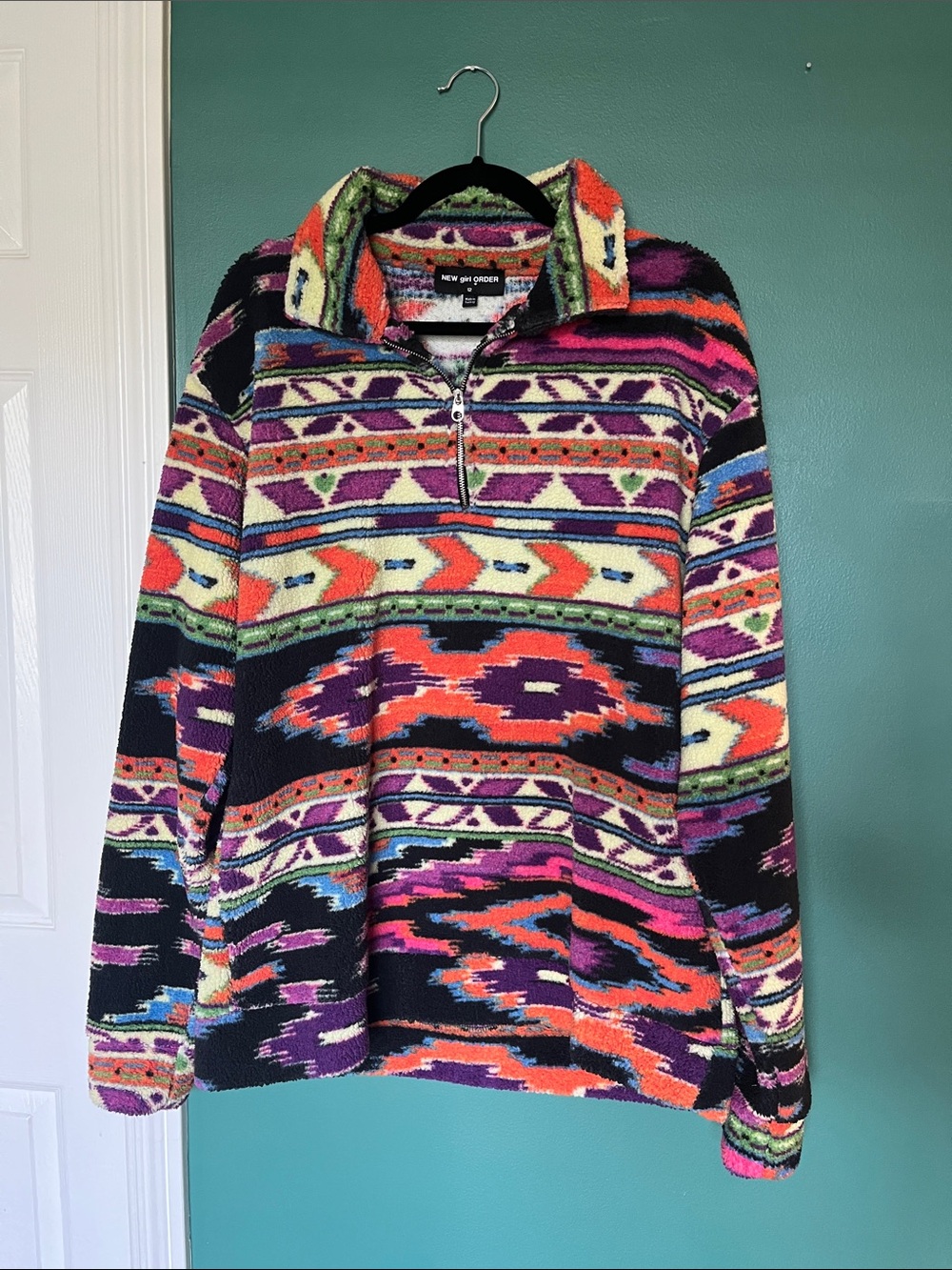 NEW GIRL ORDER Colorful Aztec Sherpa Half-Zip Jacket - Multi
